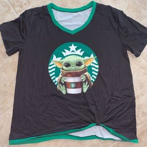 New Baby Yoda Star Wars Starbucks Vneck Tshirt Top Plus Size 2xl Disney